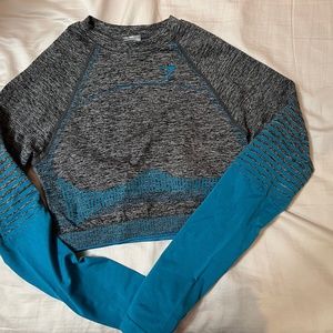 Gymshark Seamless Long Sleeve Crop Top- Gray/Teal